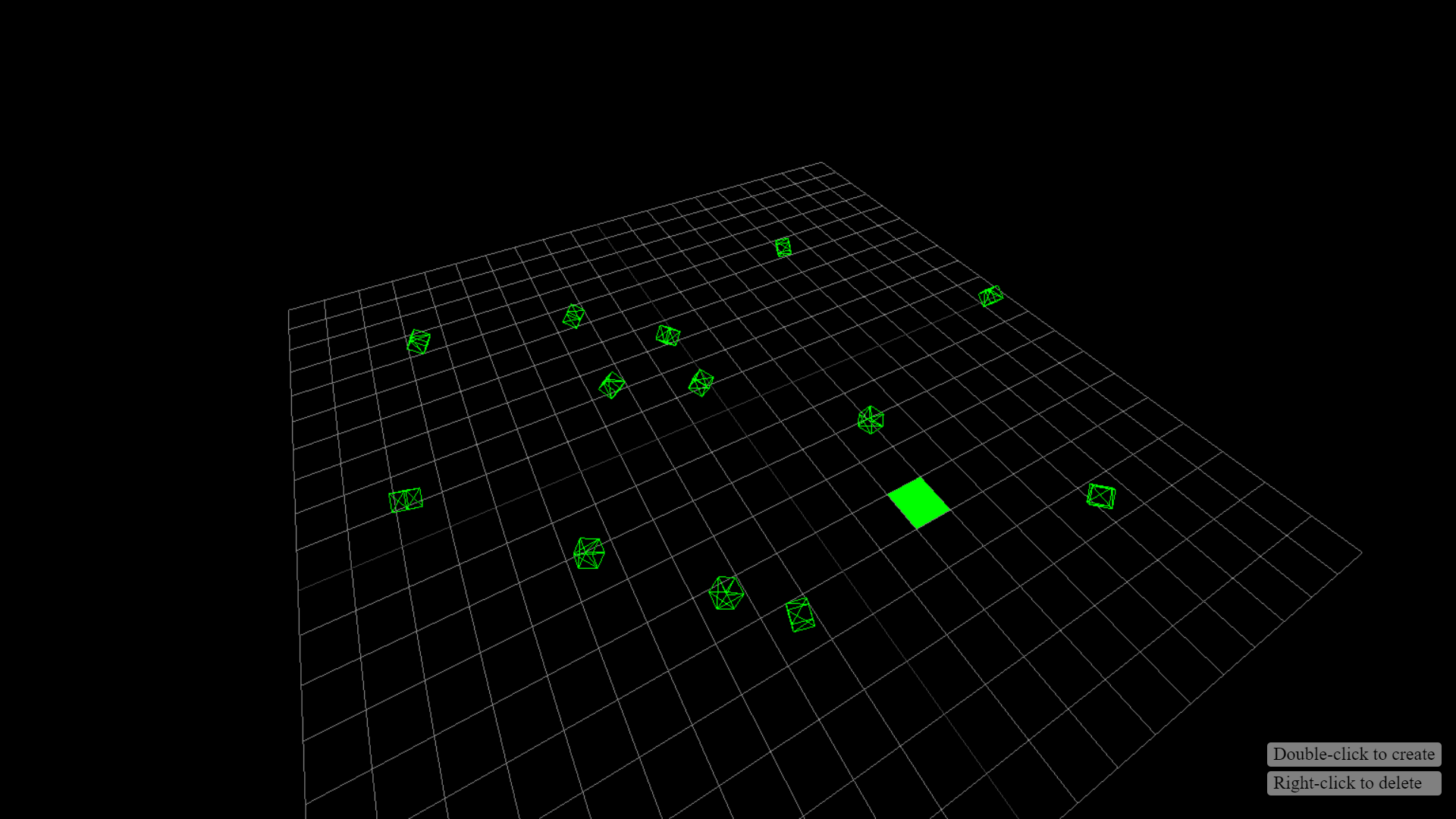 This project utilizes Three.js to build an interactive 3D grid environment. Users can generate and delete objects on the grid by clicking. Objects rotate, and the camera perspective is adjustable. It's a dynamic, visually engaging experience.