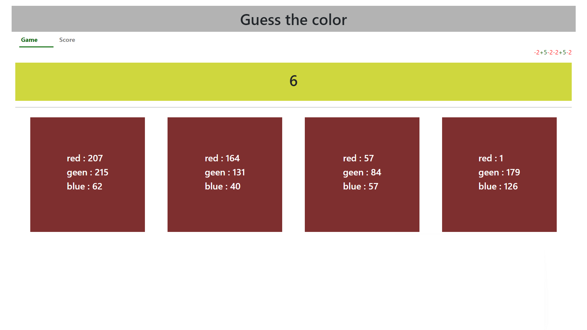 'guess-color' is a React JS-based web game that challenges players to identify color codes. Correct answers earn 5 points while incorrect answers deduct 2 points. The game saves scores in local storage, providing a seamless experience. It's a fun and engaging way to enhance color recognition and cognitive abilities.